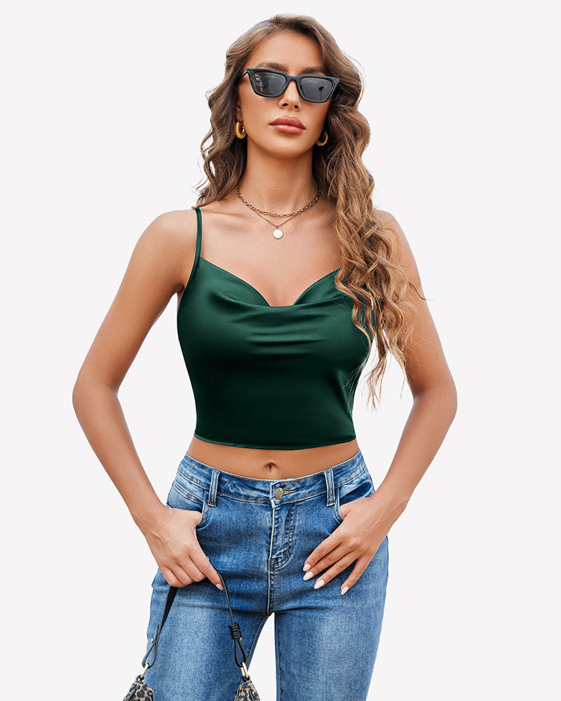 Silk Satin Camisole Y2k Tank Top Green Lingeries-Crop tops - Tophatter Daily Deals