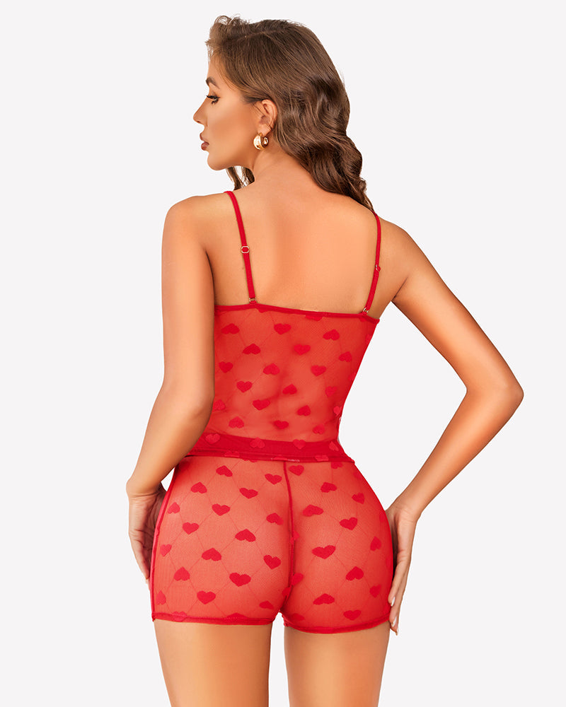 Sheer Back Heart Lace Pajama Set Sleepwears-Pajamas Sets - Tophatter Daily Deals