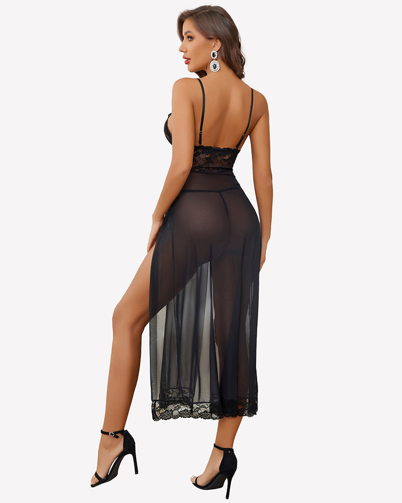 Long Lace Side Split Night Gowns Sleepwears-nightgowns - Tophatter Daily Deals