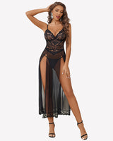Long Lace Side Split Night Gowns Sleepwears-nightgowns - Tophatter Daily Deals