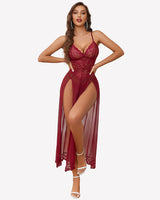 Long Lace Side Split Night Gowns Sleepwears-nightgowns - Tophatter Daily Deals