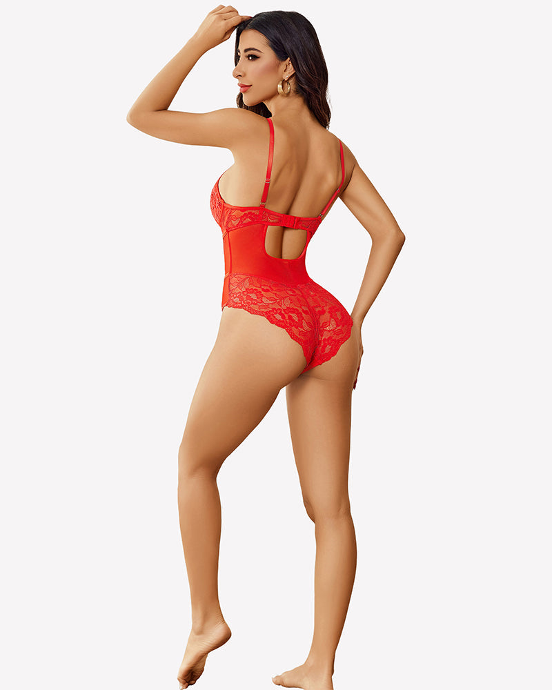 Cut Out Lace Snap Crotch Bodysuit Lingeries-Bodysuits - Tophatter Daily Deals