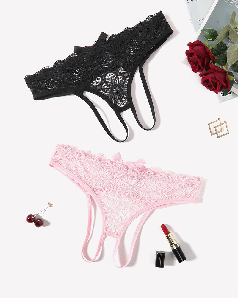 Lace Panties Hollow Out Rear Bowknot Briefs Black,pink Lingeries-panties - Tophatter Daily Deals
