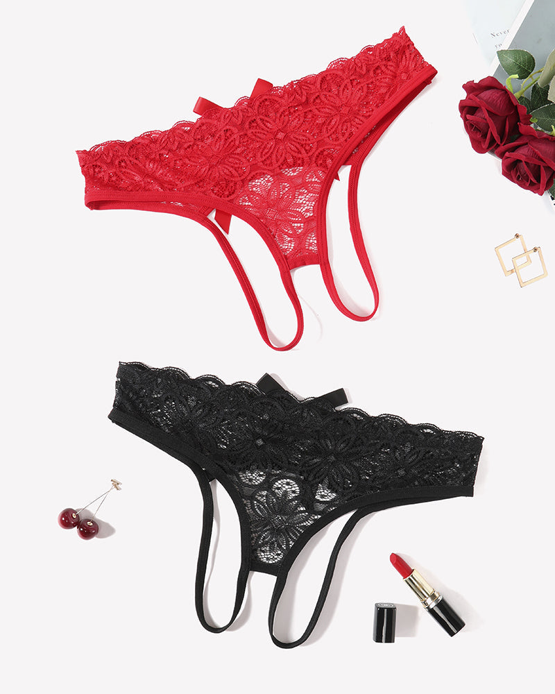 Lace Panties Hollow Out Rear Bowknot Briefs Black,wine Red Lingeries-panties - Tophatter Daily Deals