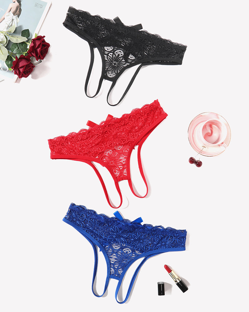 Lace Panties Hollow Out Rear Bowknot Briefs Black,wine Red,royal Blue Lingeries-panties - Tophatter Daily Deals