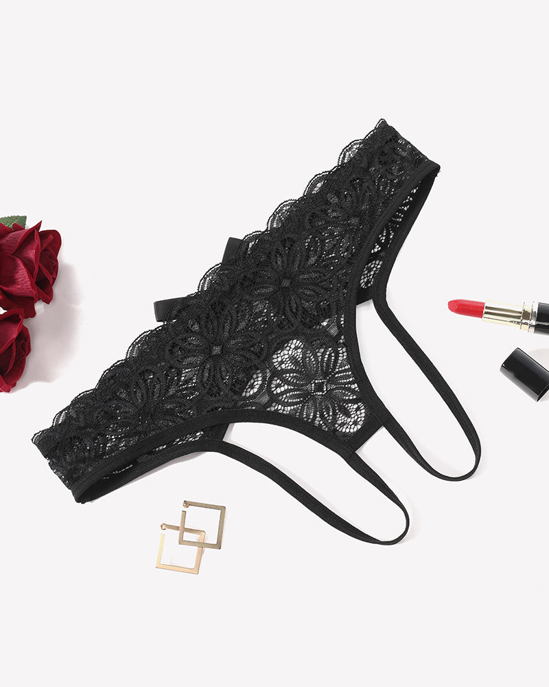 Lace Panties Hollow Out Rear Bowknot Briefs Black Lingeries-panties - Tophatter Daily Deals