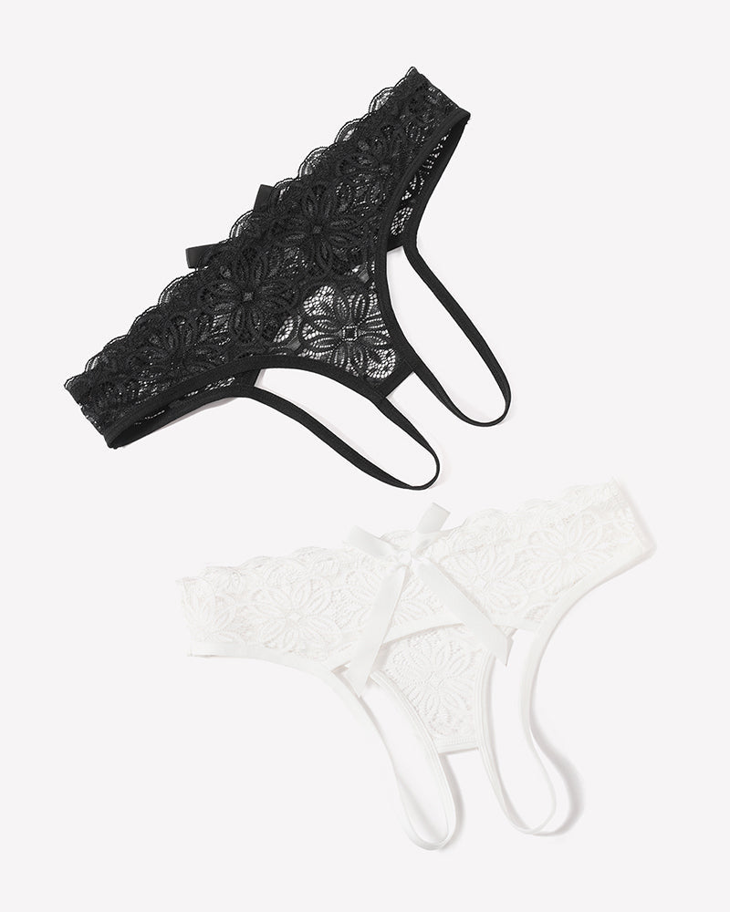 Lace Panties Hollow Out Rear Bowknot Briefs Black,white Lingeries-panties - Tophatter Daily Deals