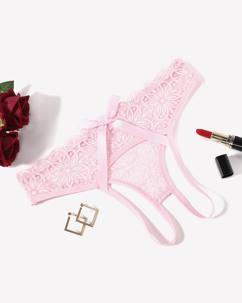 Lace Panties Hollow Out Rear Bowknot Briefs Pink Lingeries-panties - Tophatter Daily Deals