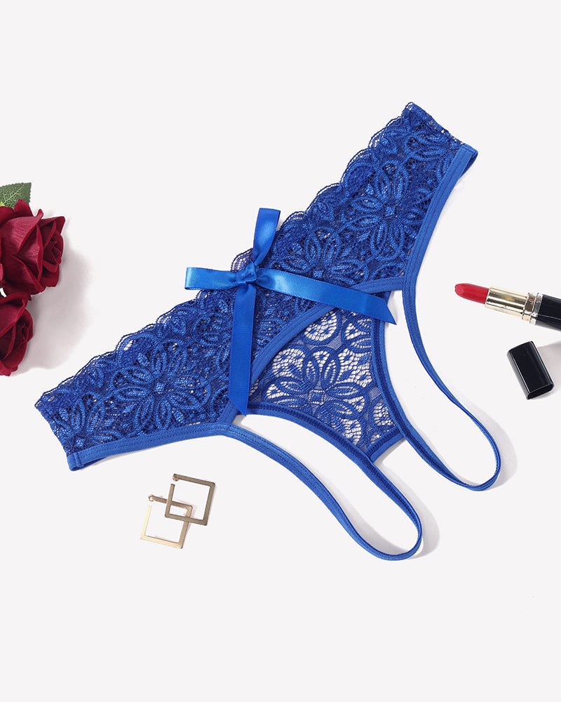 Lace Panties Hollow Out Rear Bowknot Briefs Royal Blue Lingeries-panties - Tophatter Daily Deals