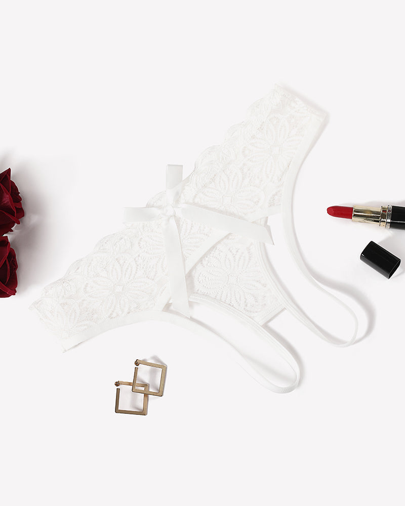 Lace Panties Hollow Out Rear Bowknot Briefs White Lingeries-panties - Tophatter Daily Deals