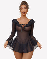 Rave Ruffle Off Shoulder Dress Black Lingerie-Babydolls - Tophatter Daily Deals
