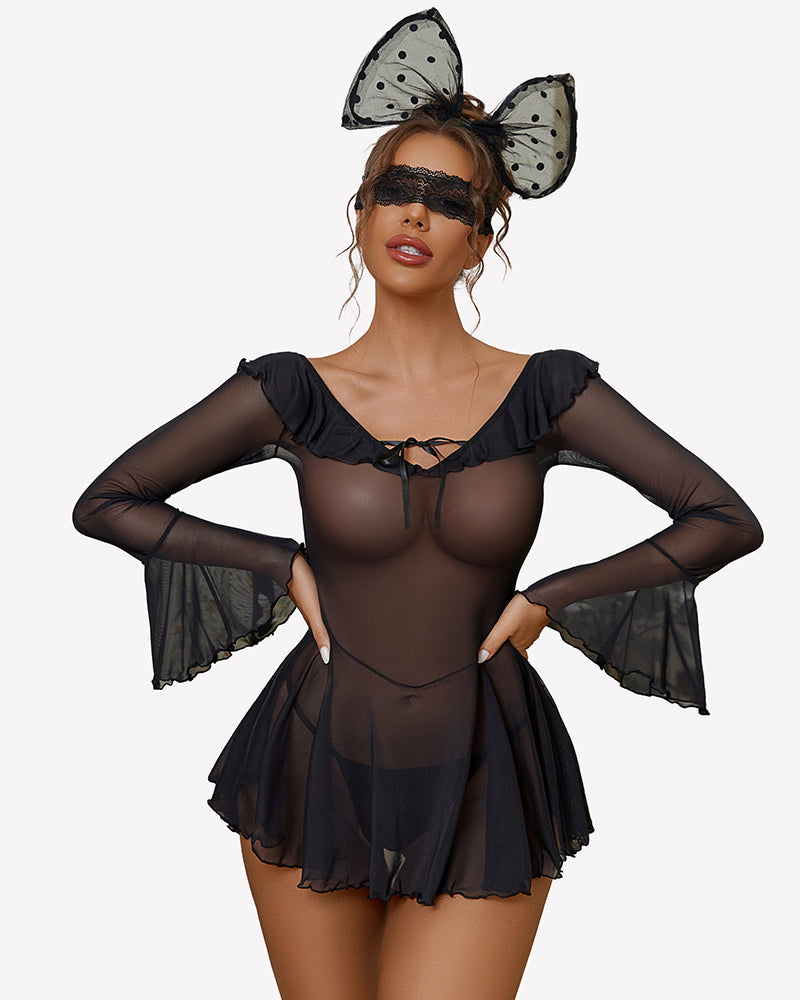 Rave Ruffle Off Shoulder Dress Lingerie-Babydolls - Tophatter Daily Deals