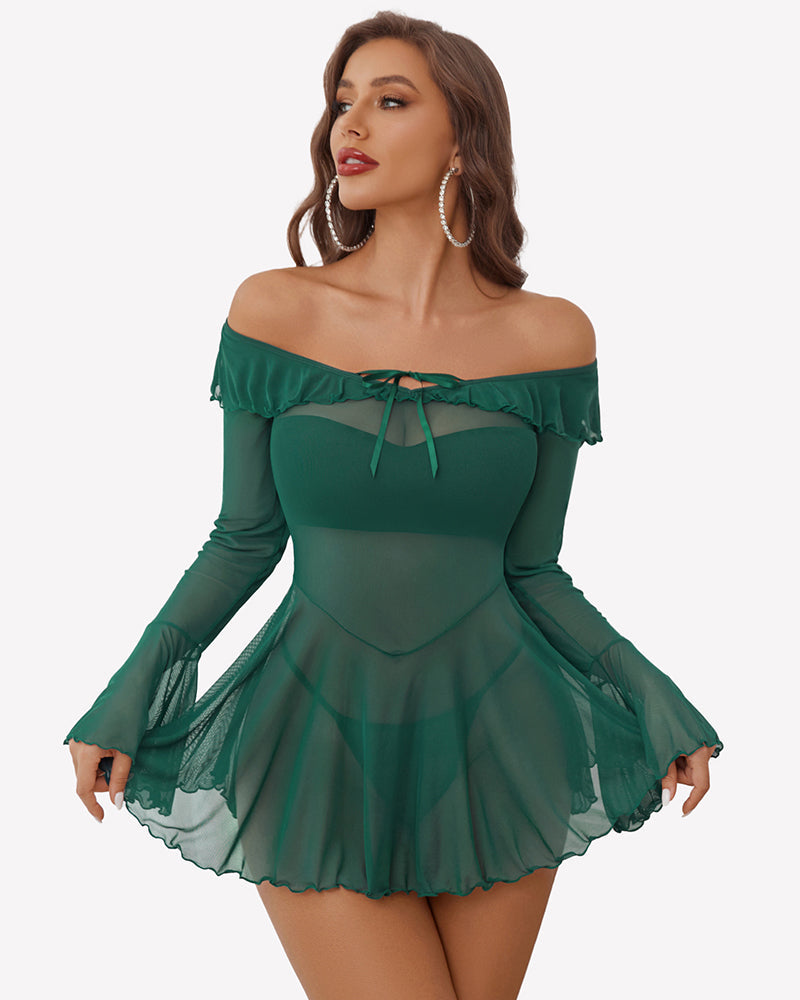 Rave Ruffle Off Shoulder Dress Lingerie-Babydolls - Tophatter Daily Deals