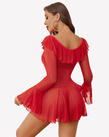 Rave Ruffle Off Shoulder Dress Lingerie-Babydolls - Tophatter Daily Deals