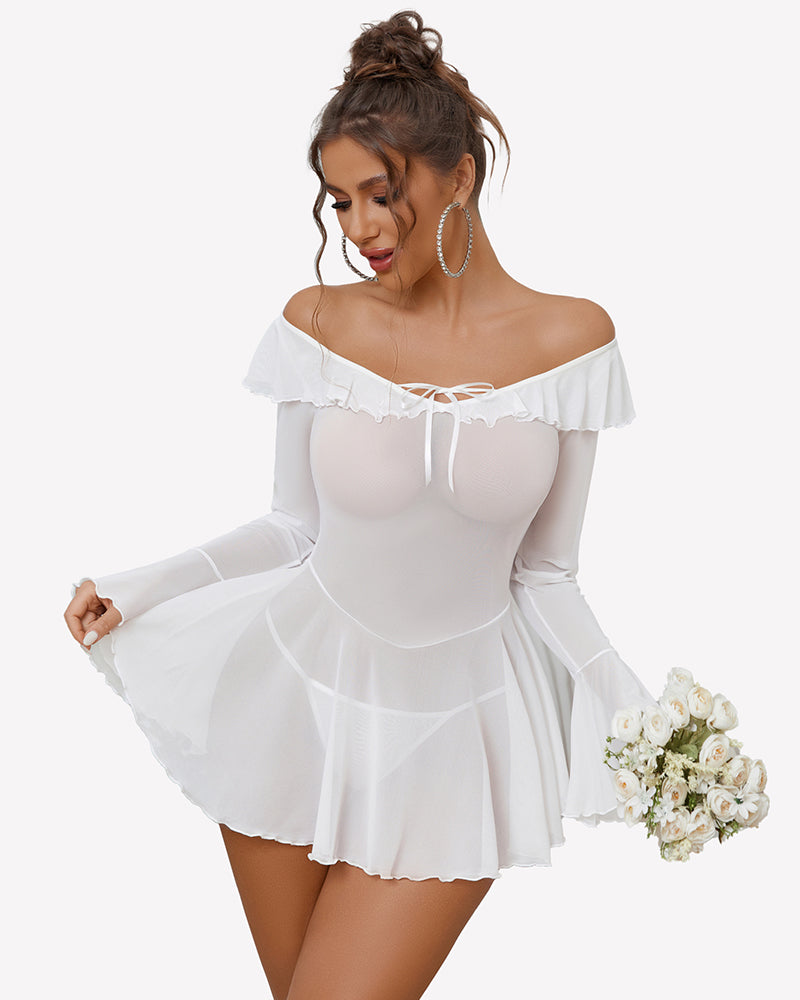 Rave Ruffle Off Shoulder Dress Lingerie-Babydolls - Tophatter Daily Deals