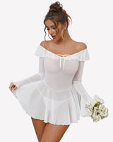Rave Ruffle Off Shoulder Dress Lingerie-Babydolls - Tophatter Daily Deals