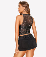 Sheer High Neck Tank Tops Lingeries-Crop tops - Tophatter Daily Deals
