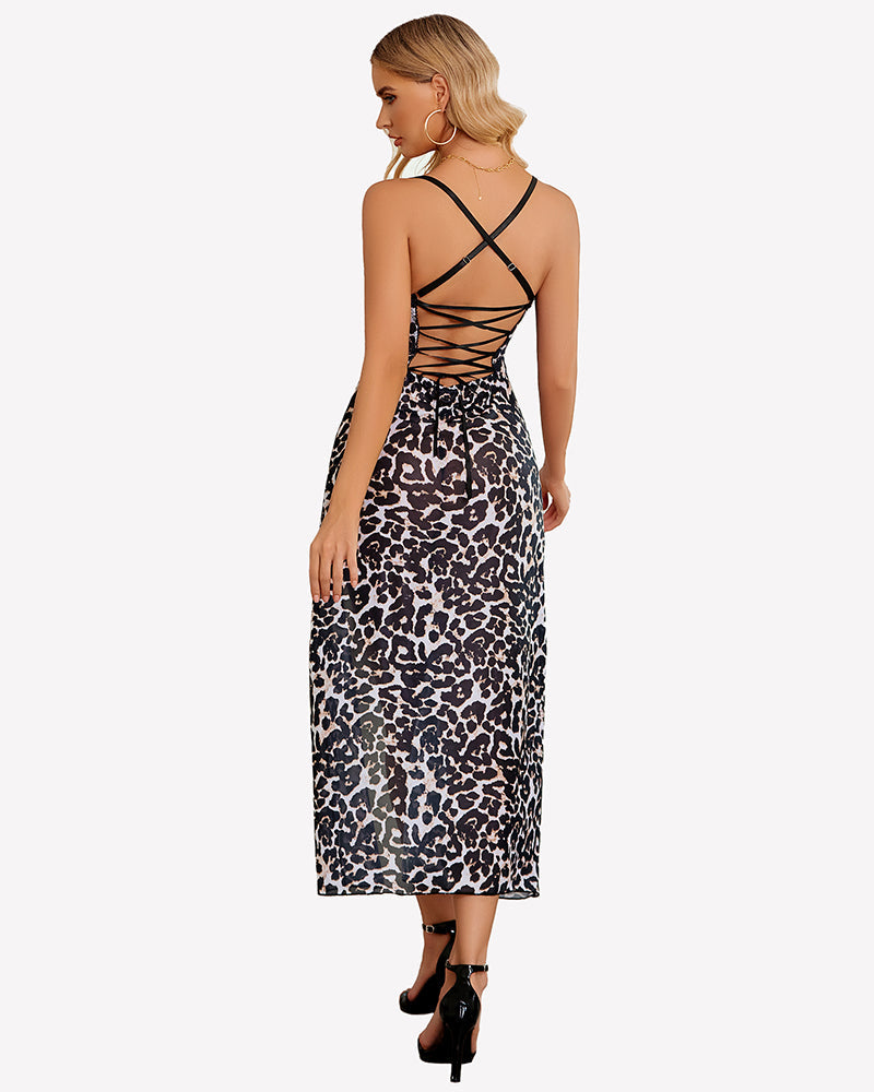 Floral Print Mesh Side Split Nightgown Sleepwears-nightgowns - Tophatter Daily Deals