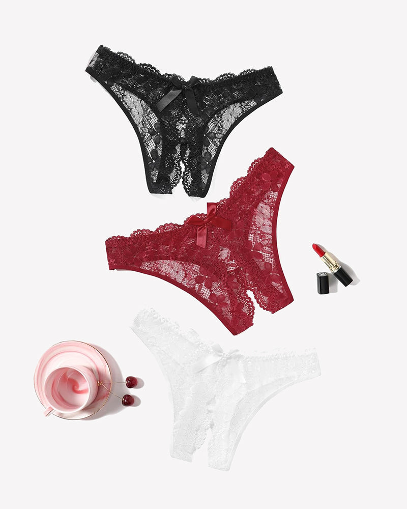 Floral Lace Briefs Hollow Out Bow Underwear Black+white+wine Red Lingeries-panties - Tophatter Daily Deals