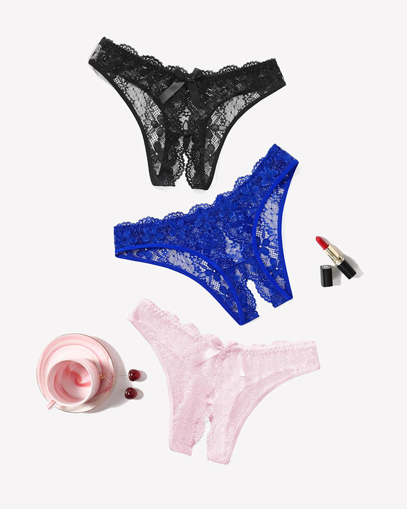 Floral Lace Briefs Hollow Out Bow Underwear Black+pink+blue Lingeries-panties - Tophatter Daily Deals