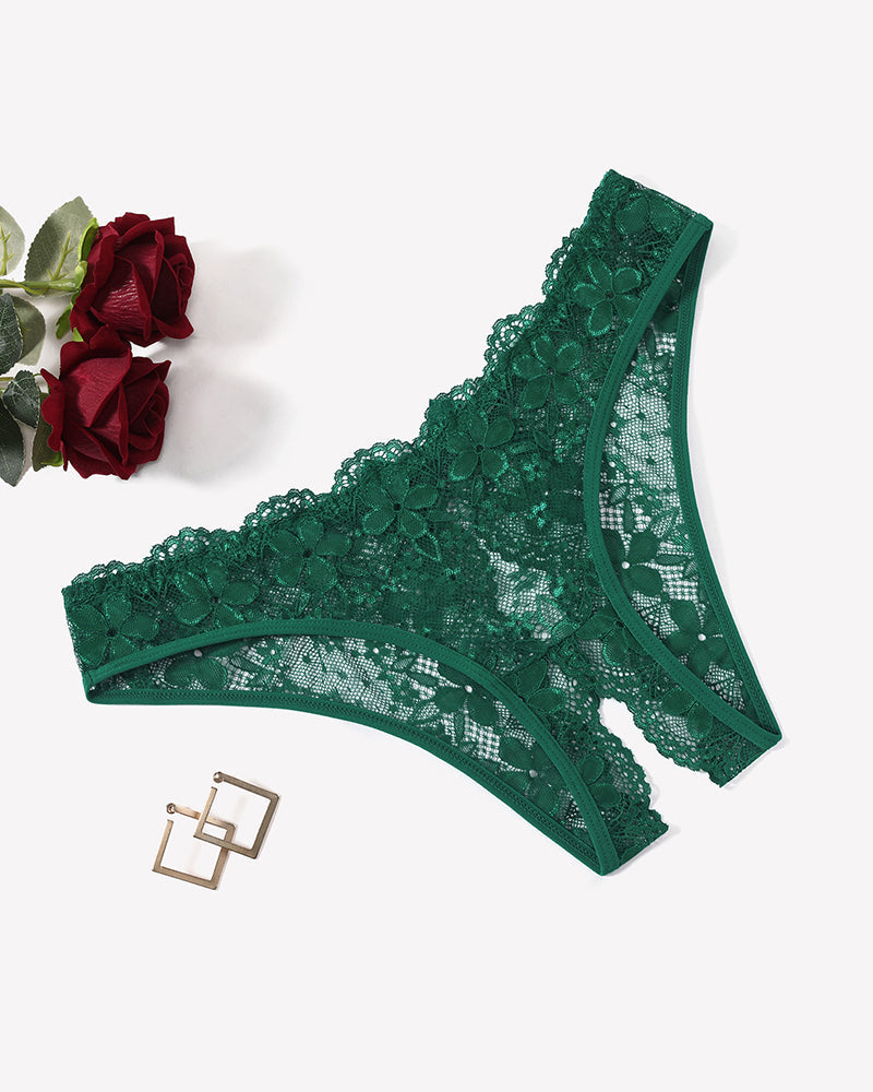 Floral Lace Briefs Hollow Out Bow Underwear Green Lingeries-panties - Tophatter Daily Deals