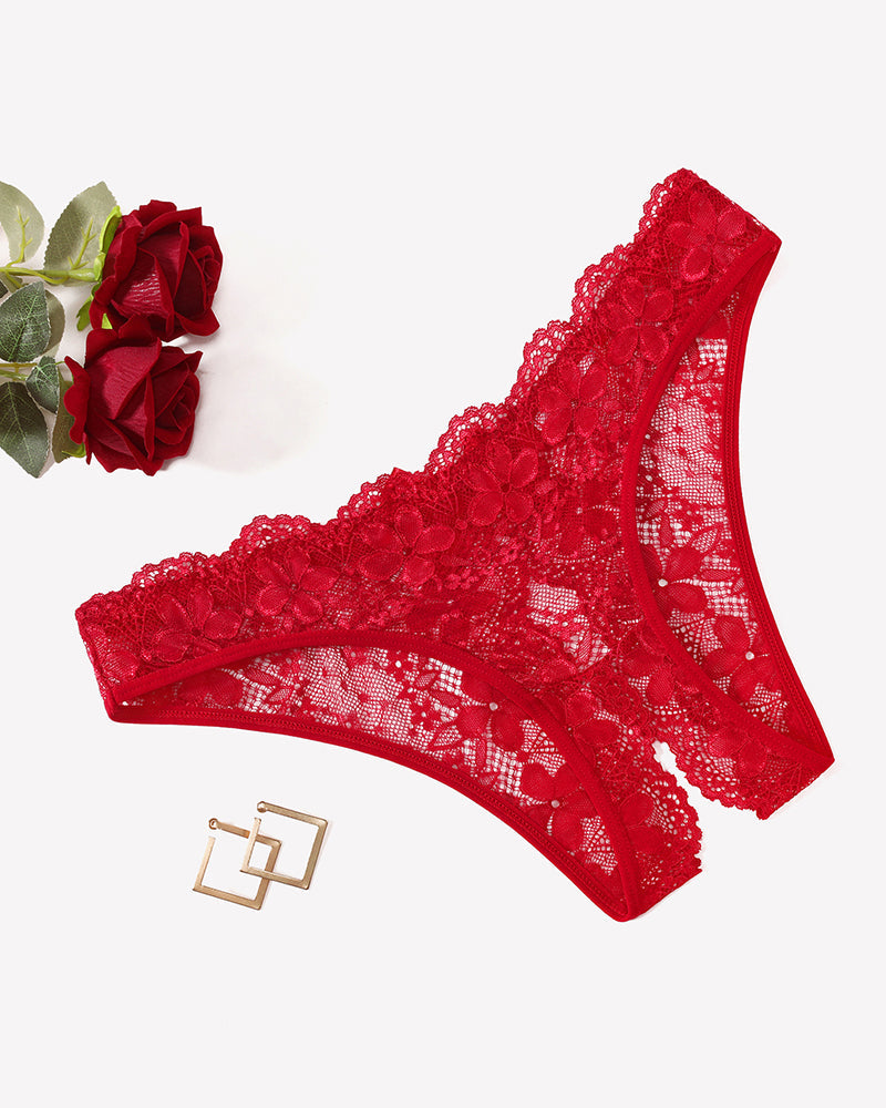 Floral Lace Briefs Hollow Out Bow Underwear Red Lingeries-panties - Tophatter Daily Deals