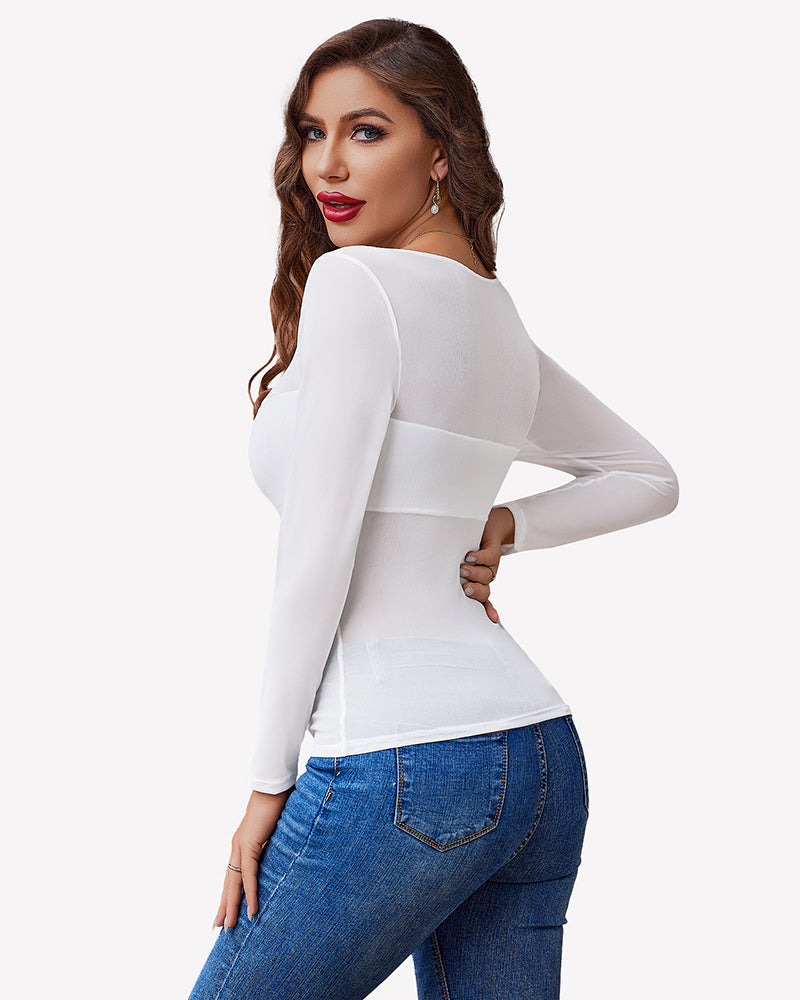 Mesh Floral Long Sleeve Tops Lingeries-Crop tops - Tophatter Daily Deals