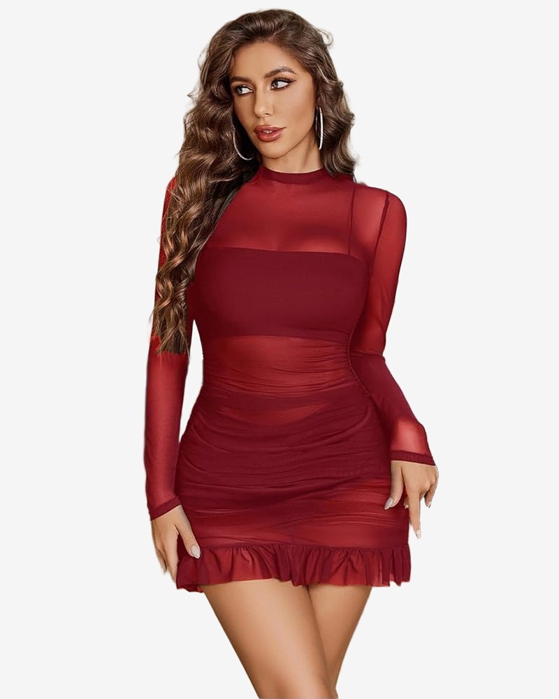 Long Sleeve Dress Sheer Mesh Dresses Lingeries-Chemises - Tophatter Daily Deals