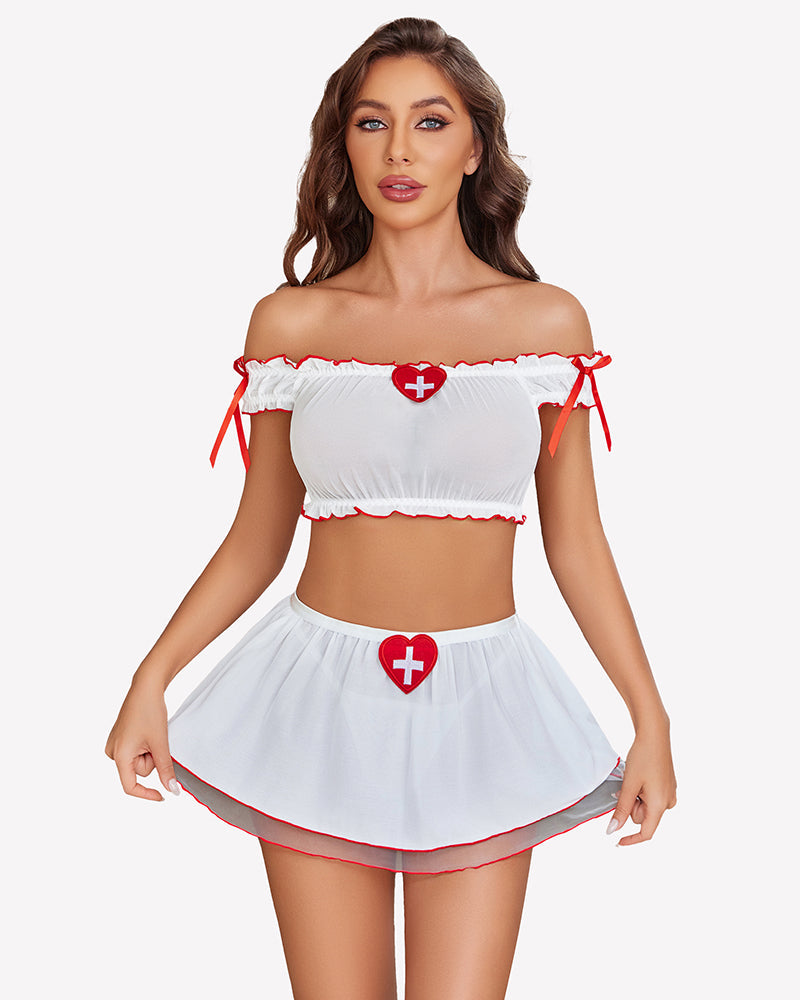 Maid Lingerie Set Mini Skirt Costume Outfit White Lingerie Sets-Skirt Sets - Tophatter Daily Deals
