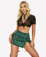 Costume Sheer Tie Top and Mini Skirt with Thong Lingerie Sets-Skirt Sets - Tophatter Daily Deals