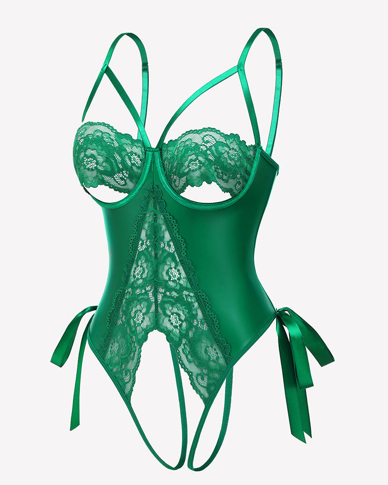 PU Cutout Teddy Underwire Bodysuits Lingeries-Bodysuits - Tophatter Daily Deals