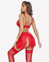 3 Piece Garter Lace Bra and Skirt Set Lingerie Sets-Skirt Sets - Tophatter Daily Deals
