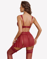 3 Piece Garter Lace Bra and Skirt Set Lingerie Sets-Skirt Sets - Tophatter Daily Deals