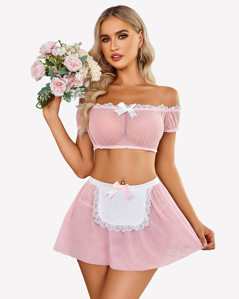 Mesh Top Mini Skirt with Thong (4pack) Pink Lingerie Sets-Skirt Sets - Tophatter Daily Deals