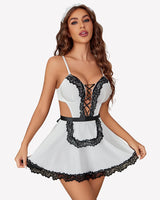 Maid Dress French Cosplay Babydoll White Lingerie-Babydolls - Tophatter Daily Deals