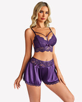 Lace Bra and Silk Satin Shorts with Mesh Robe Sleepwears-Pajamas Sets - Tophatter Daily Deals
