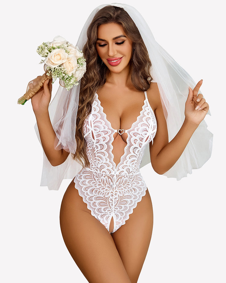 Deep V Teddy Racerback Backless Bodysuit Lingeries-Bodysuits - Tophatter Daily Deals