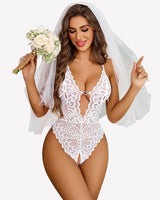 Deep V Teddy Racerback Backless Bodysuit Lingeries-Bodysuits - Tophatter Daily Deals