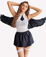 Halter Mesh Bodysuit with Slit Mini Skirt Black Lingerie Sets-Skirt Sets - Tophatter Daily Deals