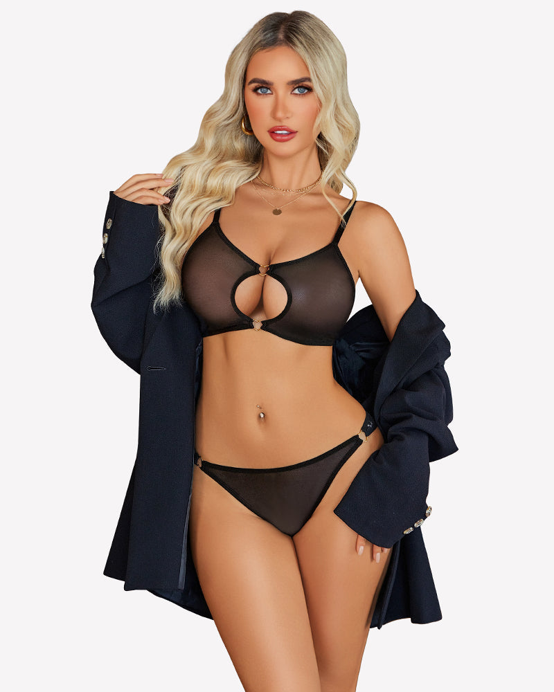 Mesh Cut Out Sexy Bra and Panty Sets Lingerie Sets-Bra Sets - Tophatter Daily Deals