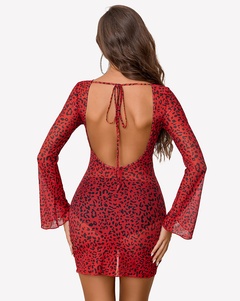 Mesh Backless Bell Sleeve Mini Dresses Lingeries-Chemises - Tophatter Daily Deals