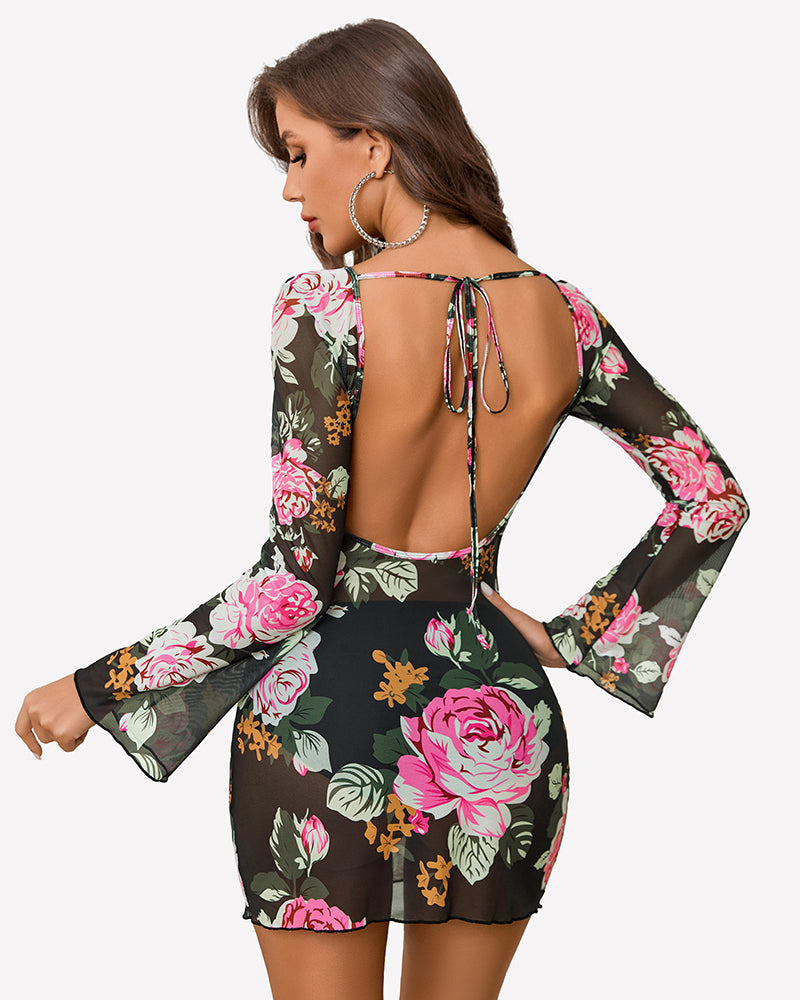 Mesh Backless Bell Sleeve Mini Dresses Lingeries-Chemises - Tophatter Daily Deals