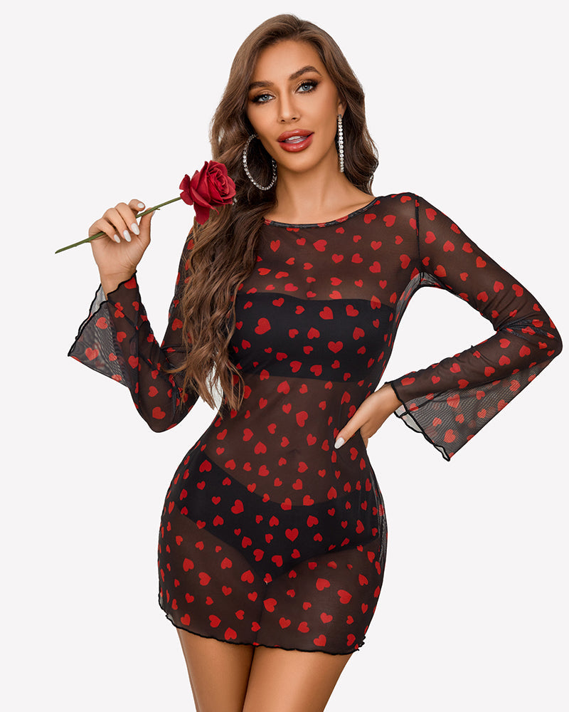 Mesh Backless Bell Sleeve Mini Dresses Lingeries-Chemises - Tophatter Daily Deals