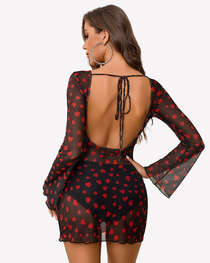 Mesh Backless Bell Sleeve Mini Dresses Lingeries-Chemises - Tophatter Daily Deals