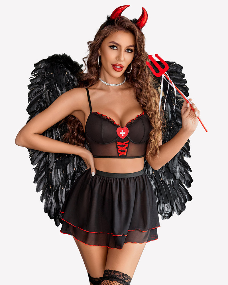 Contrast Mesh Maid Costume Set(3pack) Lingerie Sets-Skirt Sets - Tophatter Daily Deals