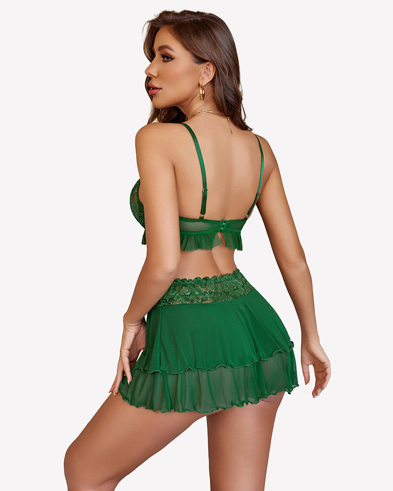Lace Bralette and Mini Skirt 3 Piece Outfits Set Lingerie Sets-Skirt Sets - Tophatter Daily Deals