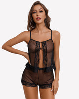 Sheer Open Front Polka Dot Shorts Set Sleepwears-Pajamas Sets - Tophatter Daily Deals