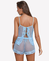 Sheer Open Front Polka Dot Shorts Set Sleepwears-Pajamas Sets - Tophatter Daily Deals