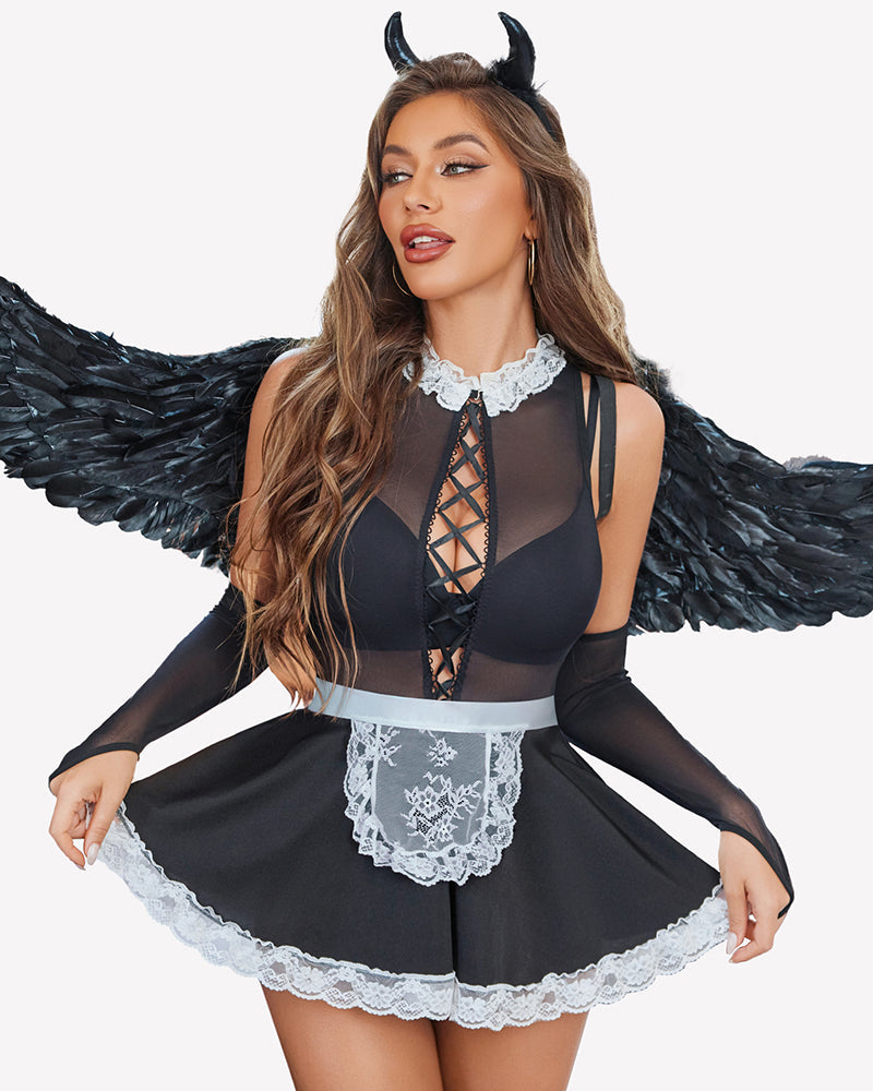 Maid Lingerie Costumes with Sheer Gloves Lingerie-Babydolls - Tophatter Daily Deals