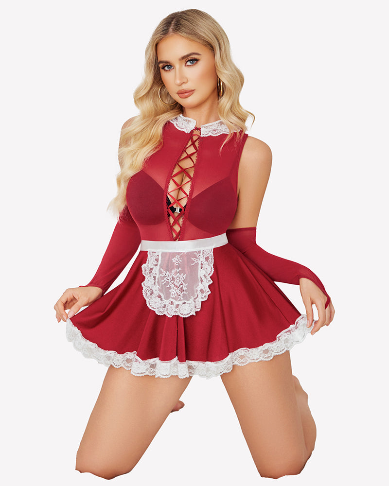 Maid Lingerie Costumes with Sheer Gloves Lingerie-Babydolls - Tophatter Daily Deals